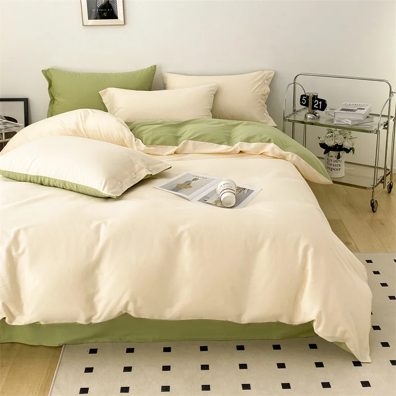 Ultra-Smooth High-Density Bedding Set,Solid Color Duvet Cover with Zipper, Pillow Sham with Button, Flat Sheet,Bed Set