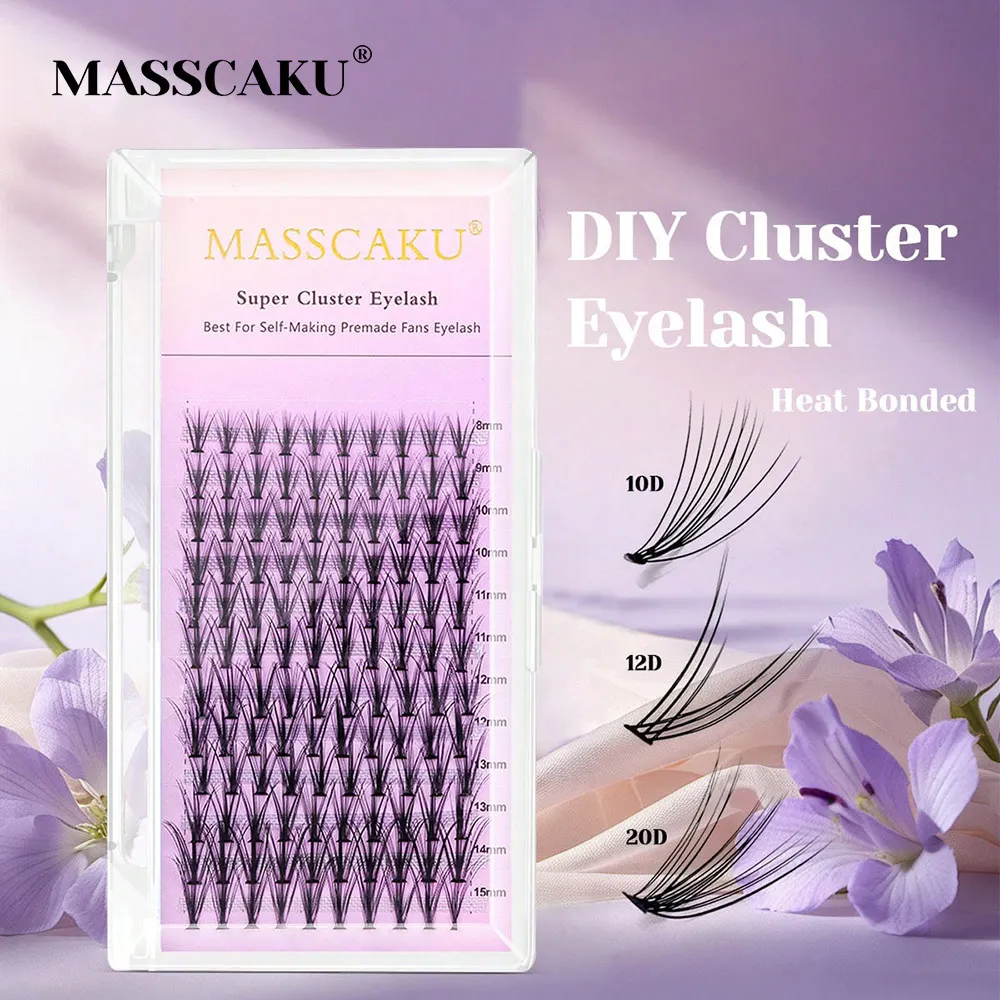 MASSCAKU Clusters DIY 10D/12D/20D Fluffy Thick Eyelash Extension 8-15mm Wispy Individual False Lash Clusters Professional Makeup