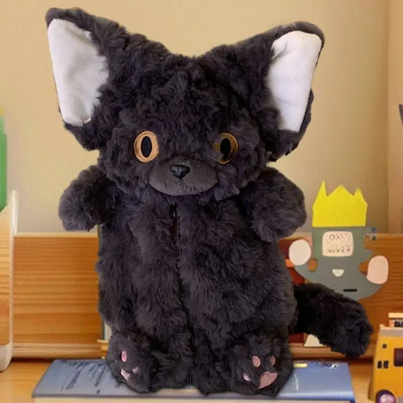 Plush Animal Kitten Pencil Case, Estojo bonito, Bolsa grande para adolescente, Material escolar