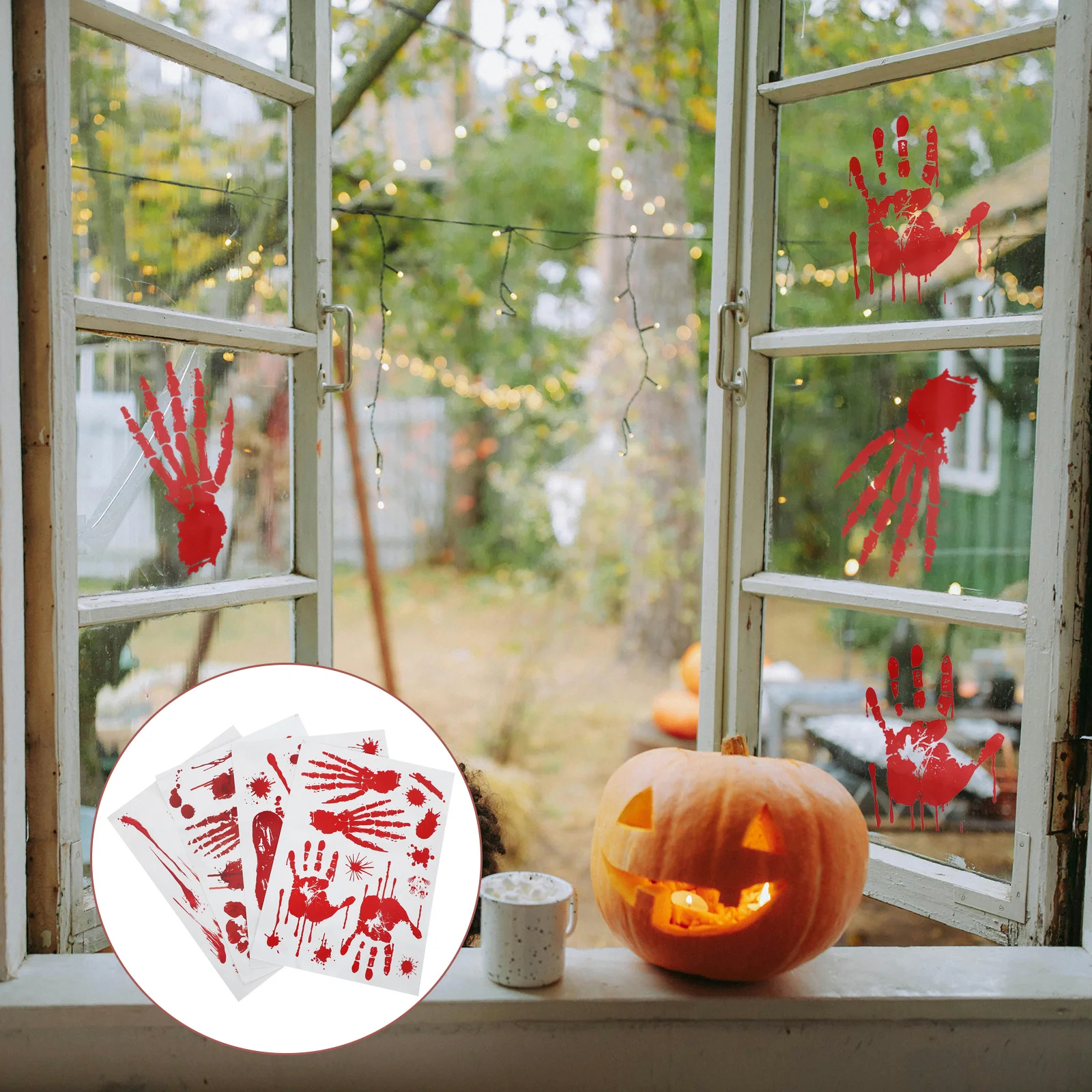 

2 Rolls Halloween Blood Handprint Glass Stickers Realistic Red Horror Decoration Party Window Decals Halloween Sticker