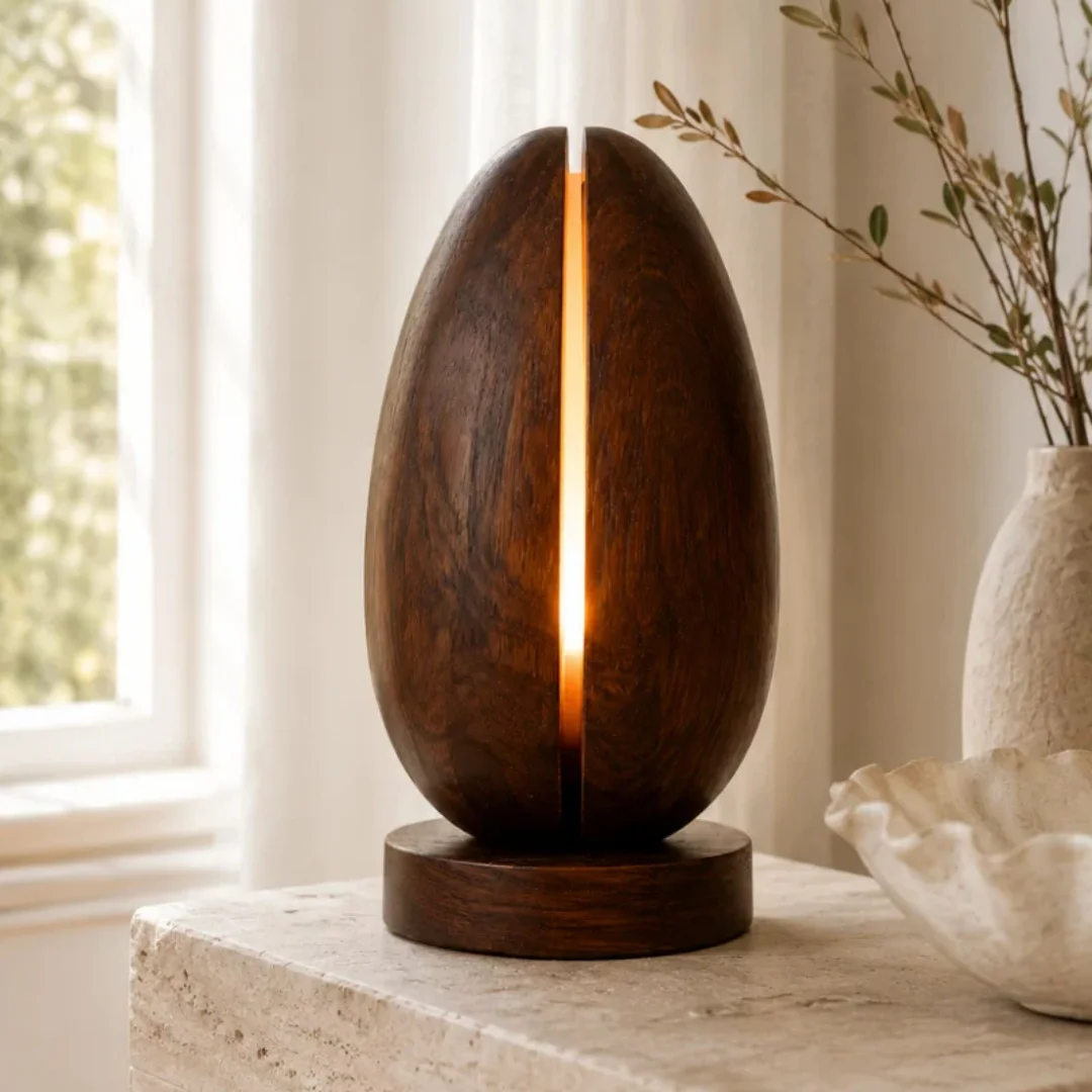 Egg-shaped Segmented Solid Wood Handicraft Decorative Item Minimalist Style Tabletop Piece Romantic Bedroom Gift