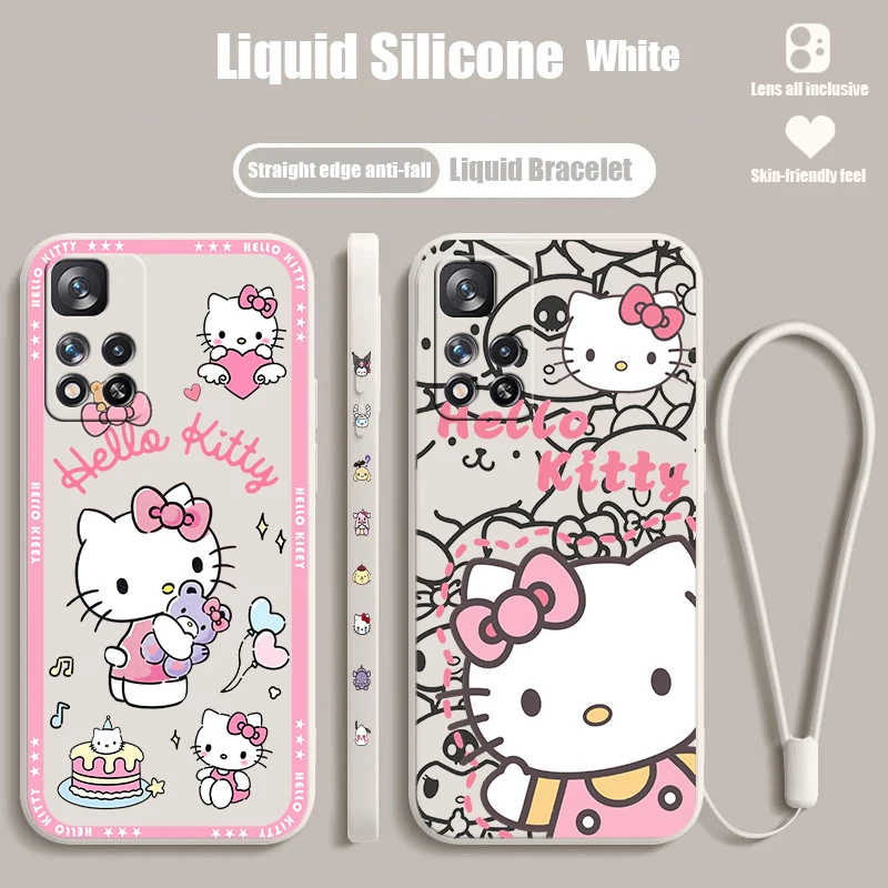 Hello Kitty For Xiaomi Redmi Note 12 12S 12R 11 11T 11S 10 10S 9 8T Pro Plus 5G Liquid Left Rope Phone Case