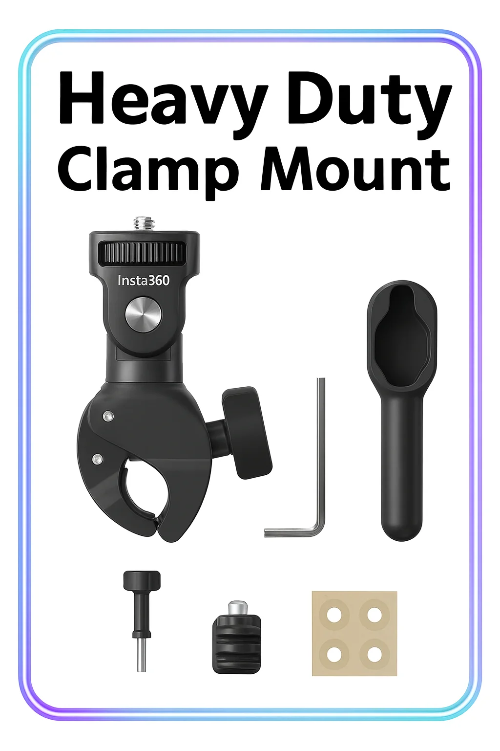 Insta360 Heavy Duty Clamp Mount | Durable Grip Holder for Cameras | Compatible with GO Ultra, X5, Ace Pro 2, X4, GO 3S, Ace,