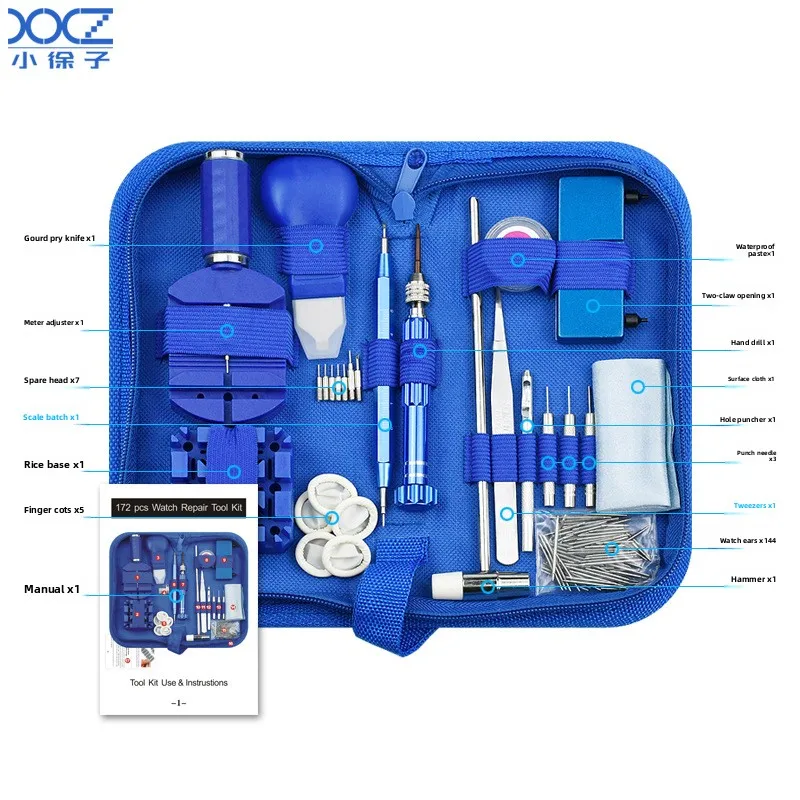 مجموعة أدوات إصلاح الساعة مكونة من 172 قطعة لفتح واستبدال أحزمة الساعة وأغطية الأصابع المضادة للكهرباء الساكنة ومعجون مقاوم للماء