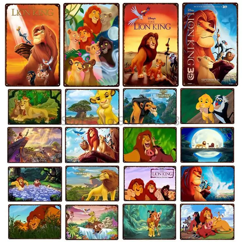 Vintage Cartoon Movie Poster Metal Sign Disney The Lion King Simba Children Baby Room Decor Wall Sticker Metal Plates Tin Sign