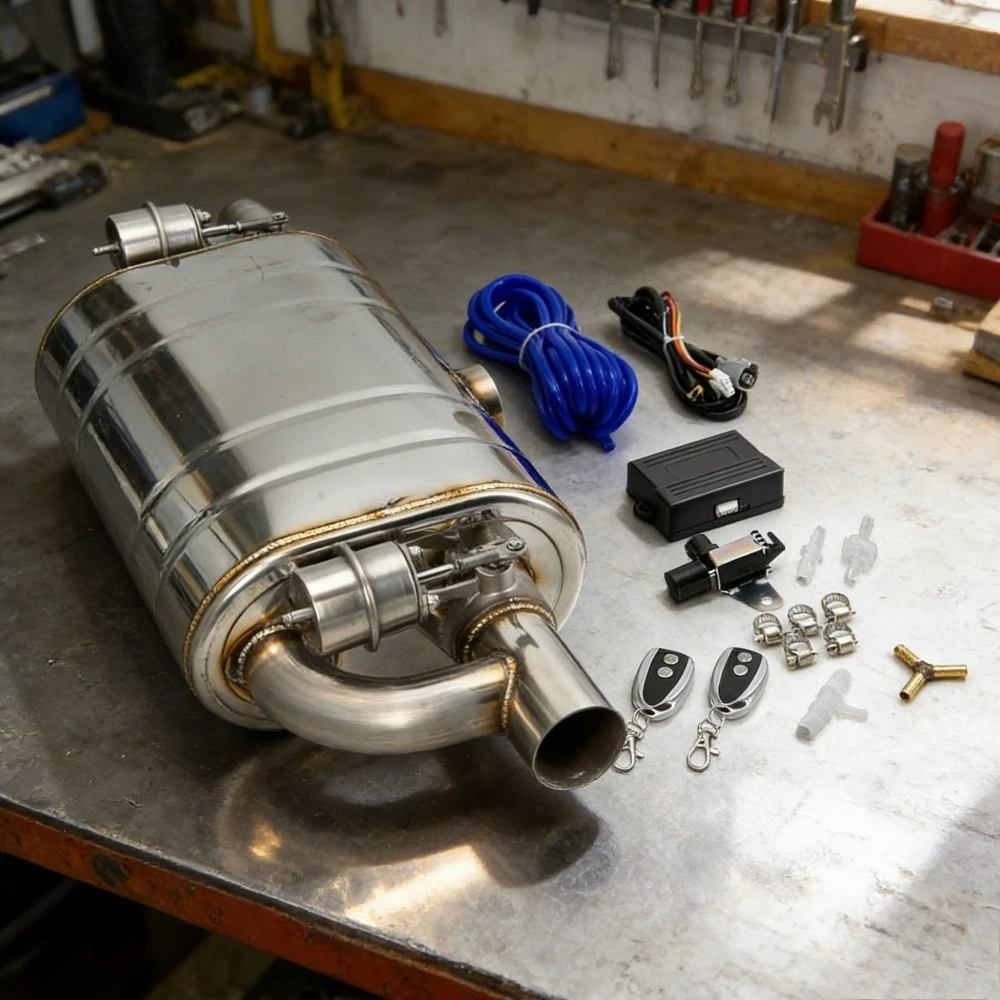 

Универсальная Т-образная выхлопная труба из нержавеющей стали, 63 мм, с одним входом и двумя выходами, глушитель с регулируемым клапаном для вакуумного насоса и дистанционным управлением