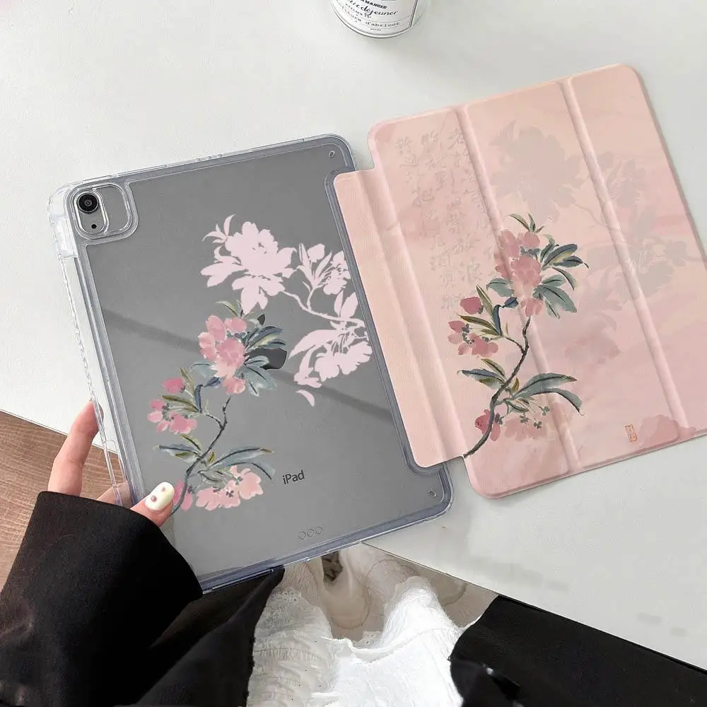 Art Elegant Flower New Tablet Case For iPad Pro 11 12.9in 13 M4 9.7 10.2 5/6th 7/8/9 10 11th MINI 6 7 Air 5 6 7 Trifold Case