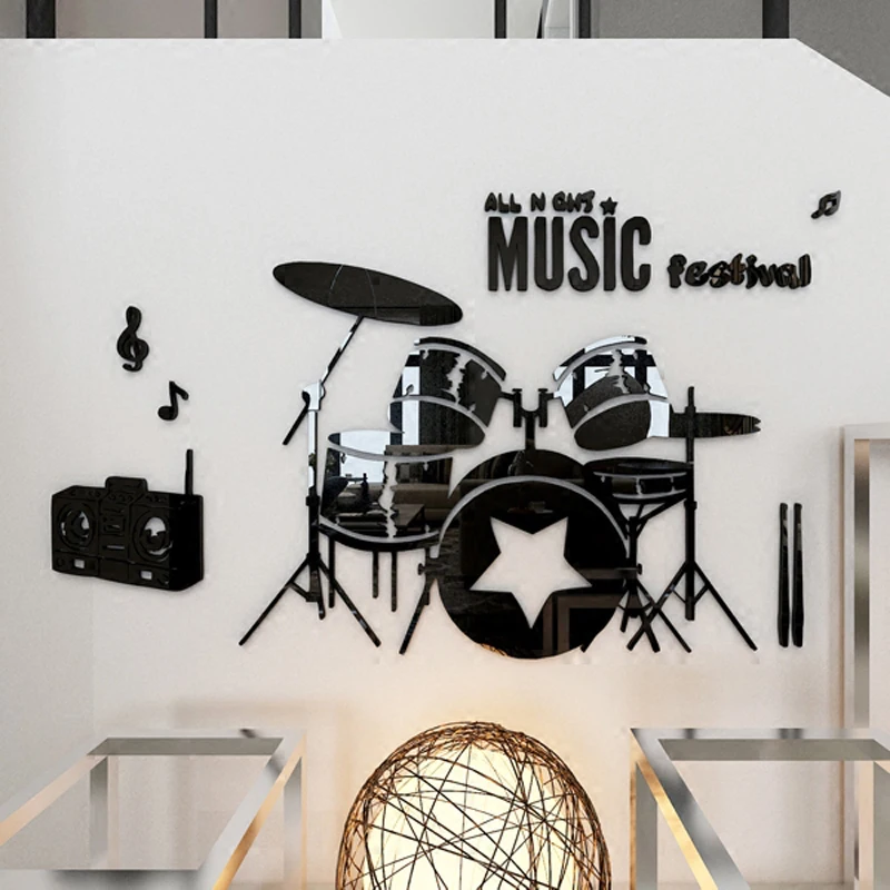 Musical Instrument 3D Acrylic Wall Stickers Modern Fashion Wall Decal for Kids Rooms Decoration Sticker Mural DIY Wallpaper