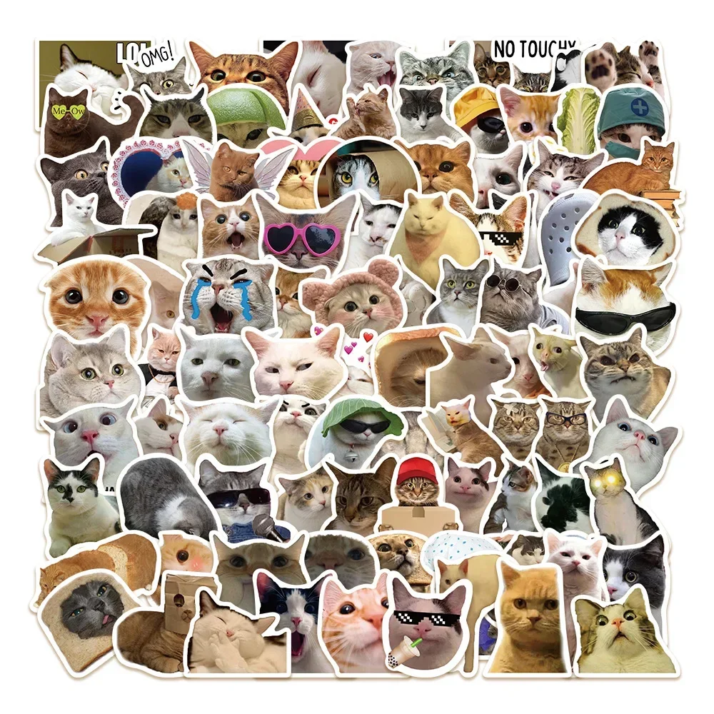 100Pcs Funny Cat Stickers Cartoon Cute Decals Toy Stationery Guitar Phone Case Camera Laptop Luggage Graffiti Kids Meme Sticker