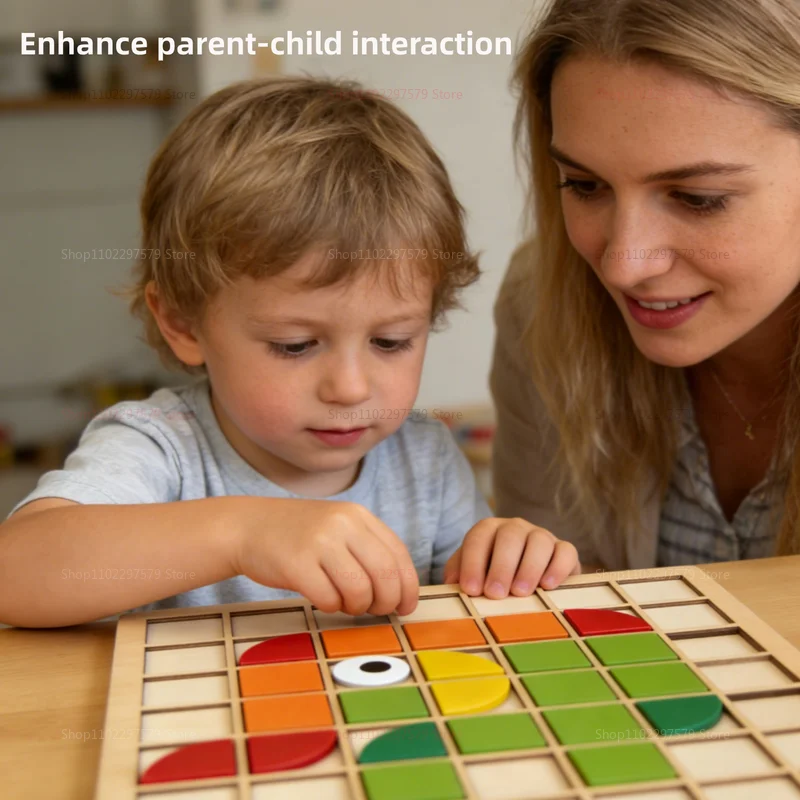 120Pcs Wooden Montessori Mosaic Puzzle Set for Kids 3D Geometric Shape Jigsaw Educational Toy for Early Learning and Development