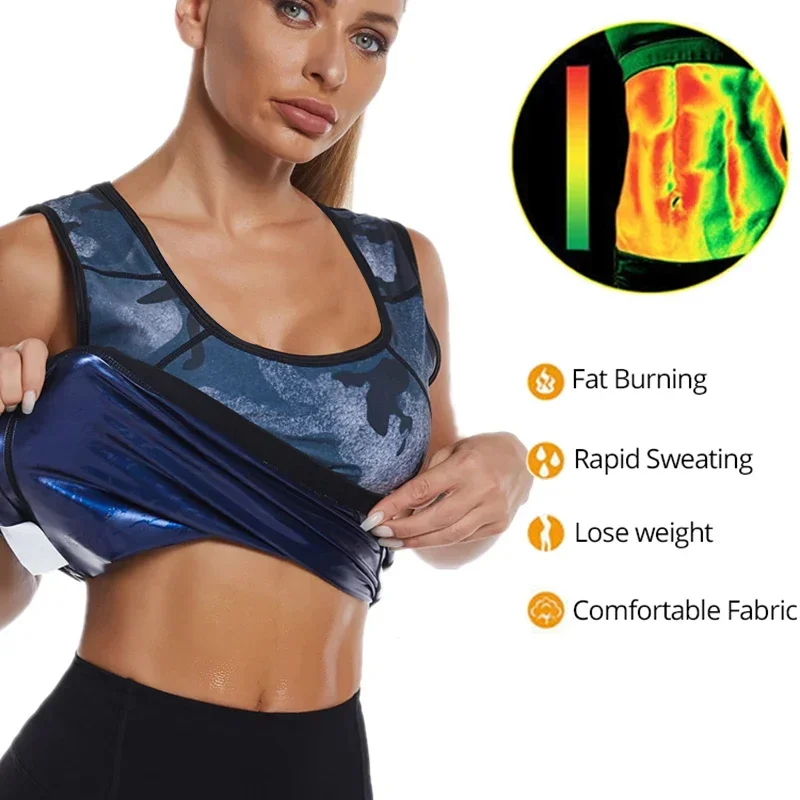 Women Camouflage Sauna Sweat Vest Body Shaper Slimming Fat Burner Tank Tops Weight Loss Workout Shapewear Gym Fitness Shirt