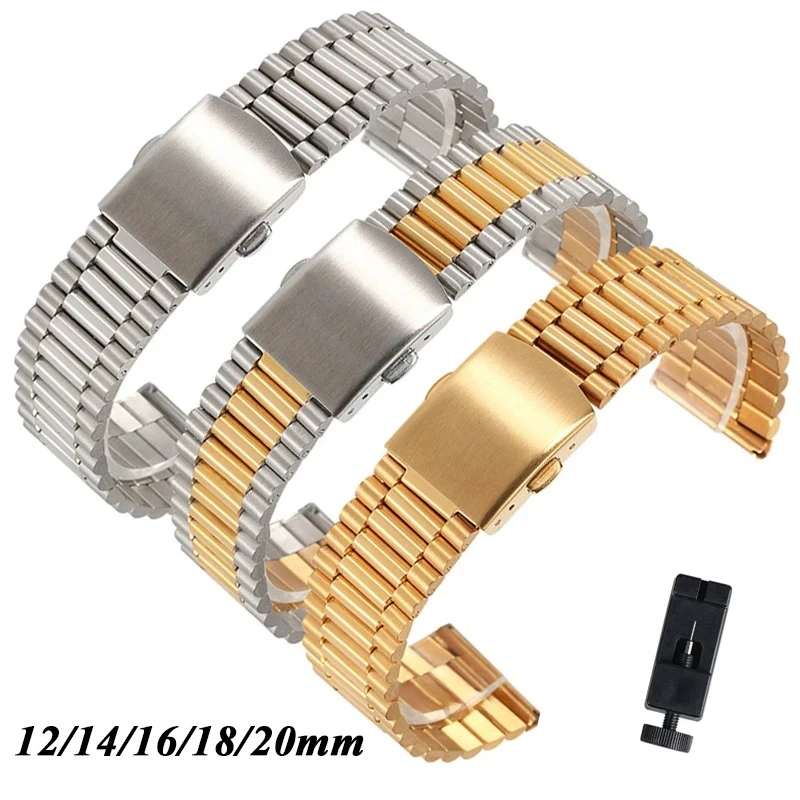 Stainless Steel Watch Band 12mm 14mm 16mm 18mm 20mm for Huawei GT2 Men Women Metal Bracelet Business Replacement Strap with Tool