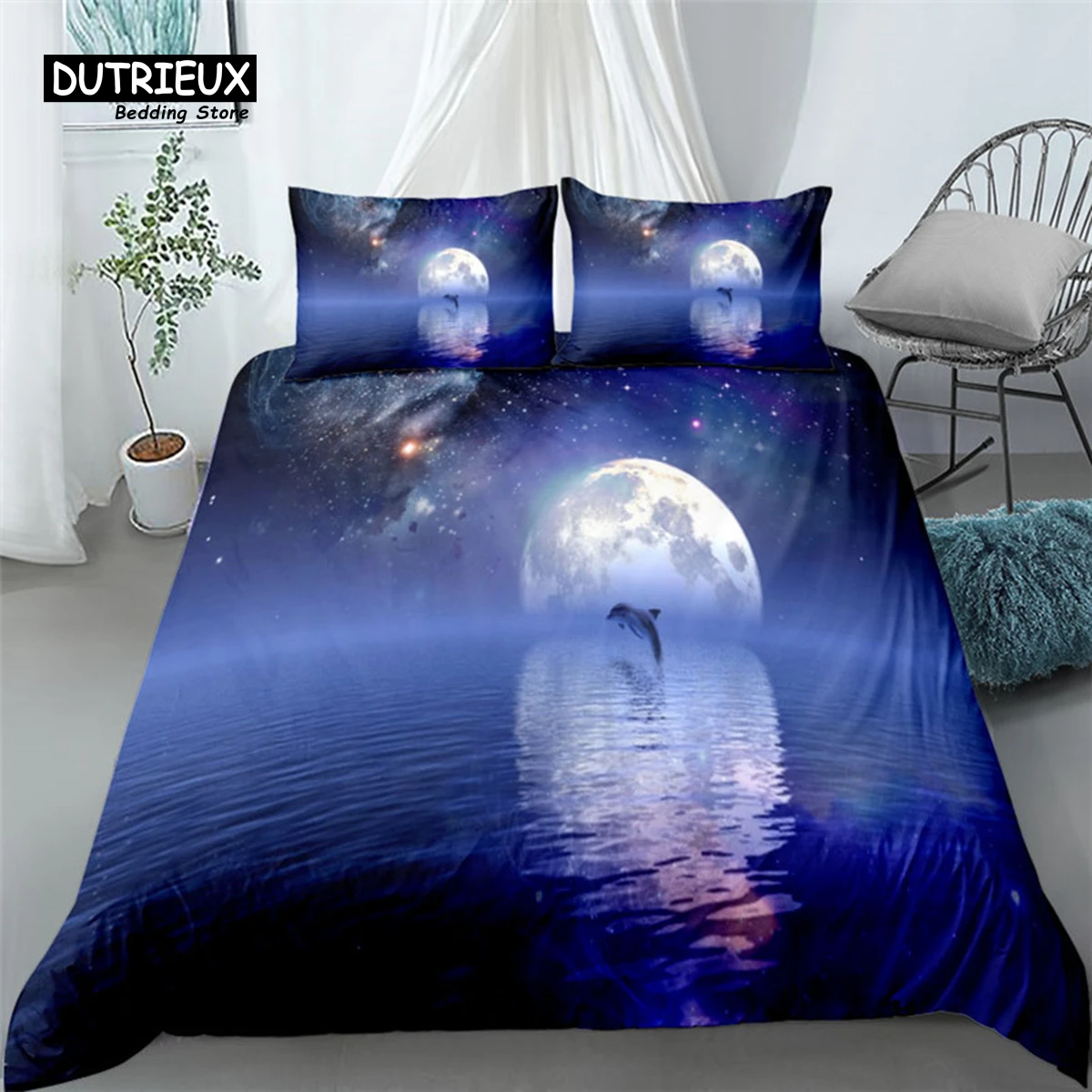 

Mid Night Dolphin Duvet Cover Set, Fashion Bedding Set, Soft Comfortable Breathable Duvet Cover, For Bedroom Guest Room Decor