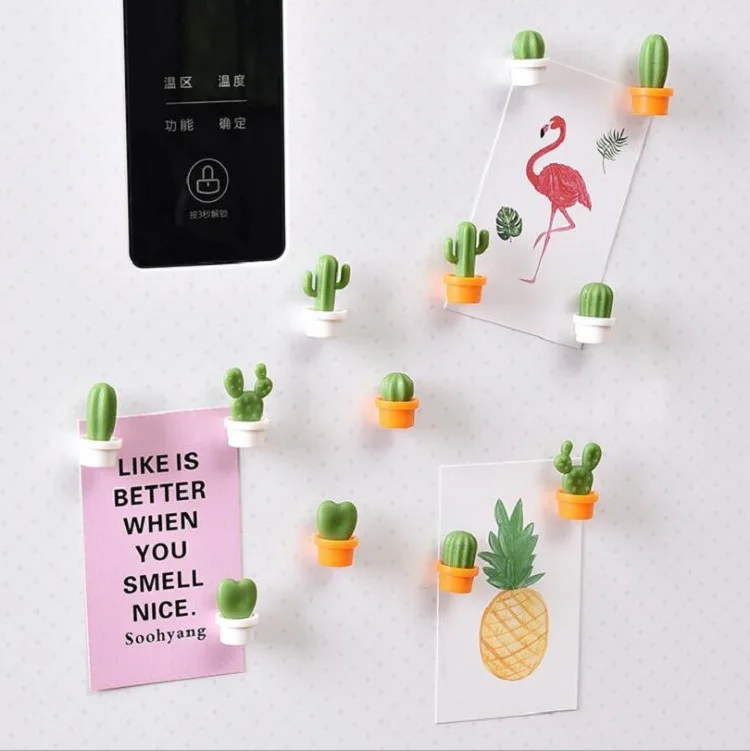 6pcs Cactus Magnetic Message Refrigerator Magnet Green Plant Potted Magnet Cactus Ball Three-dimensional Refrigerator Magnet