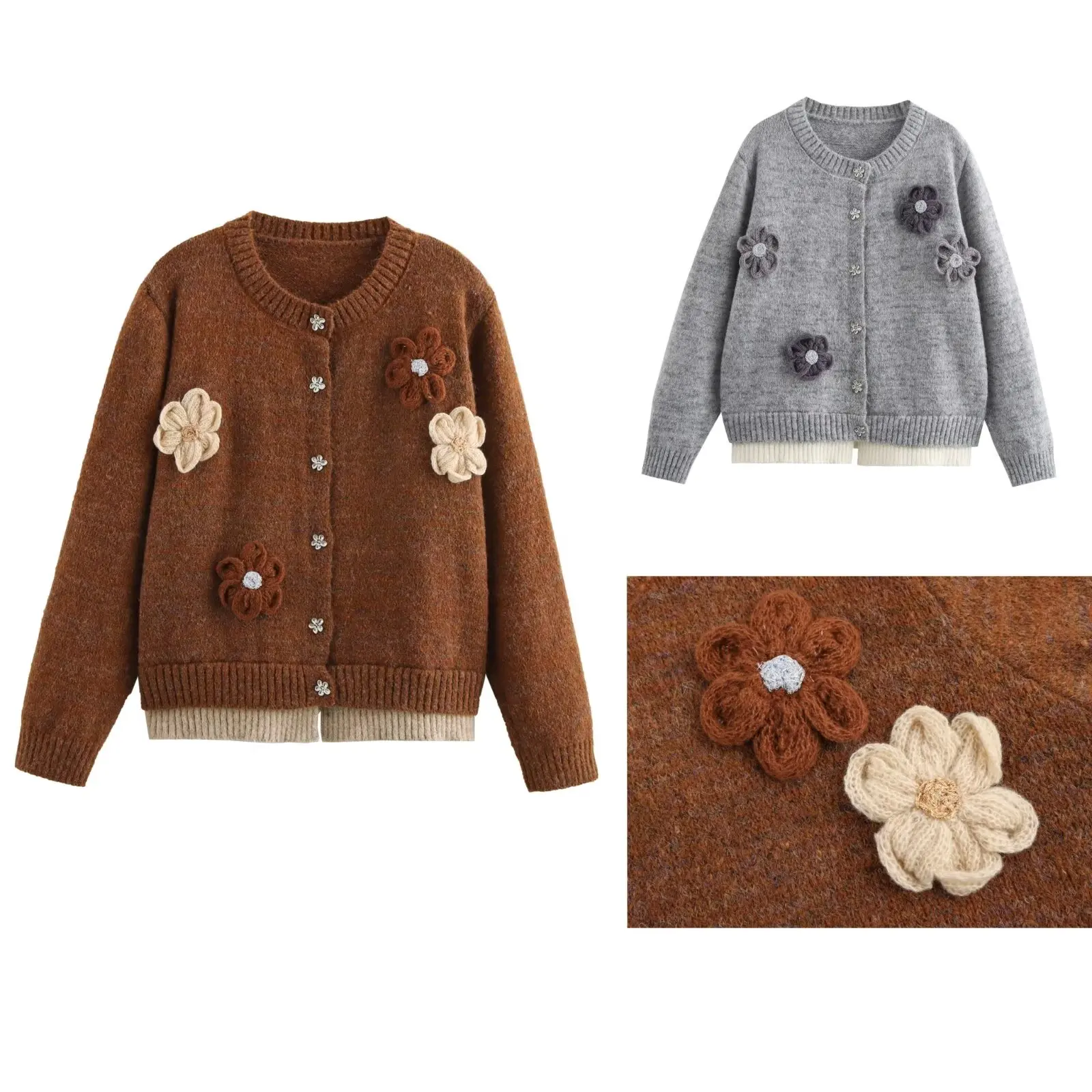 كارديجان نسائي جديد من JNLEAOG بتصميم زهري متعدد الاستخدامات بأكمام طويلة وياقة مستديرة مصنوع من ألياف البوليستر للارتداء اليومي