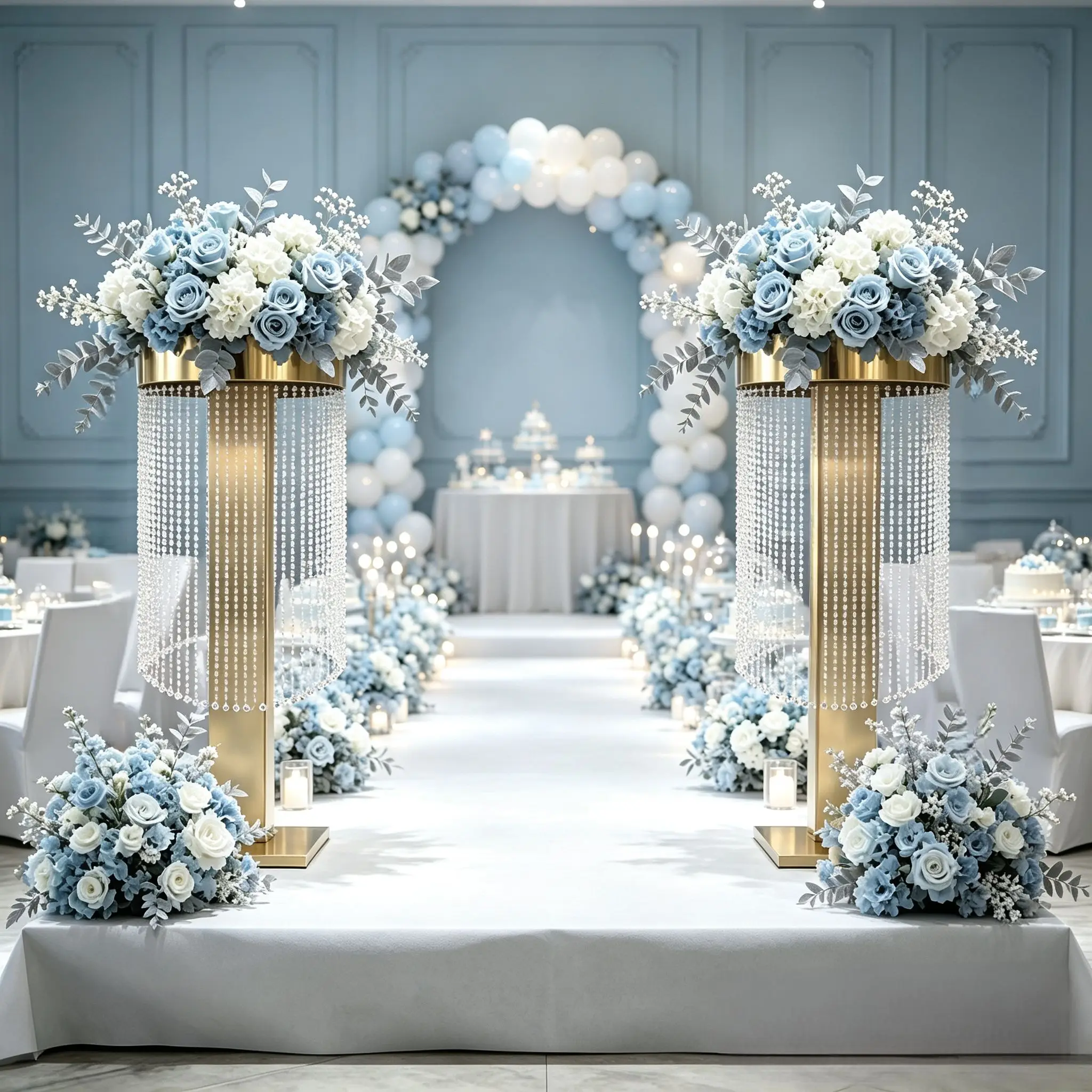 2Pcs 3.28ft High Crystal Bead Curtain Clear Acrylic Beaded Strand Luxury Wedding Halloween Birthday Party Table Background Decor