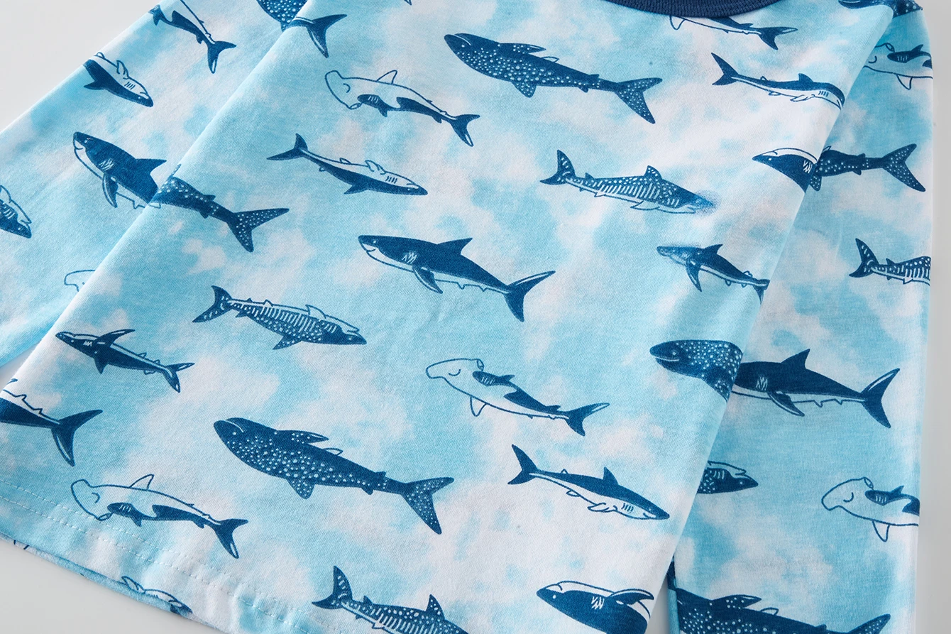 Kinder-Schlafanzug-Set aus 100% Baumwolle mit Vollprint-Cartoon-Hai, Langarm-Pyjama für Kinder von 1-8 Jahren, 2-teilig – Detail 8