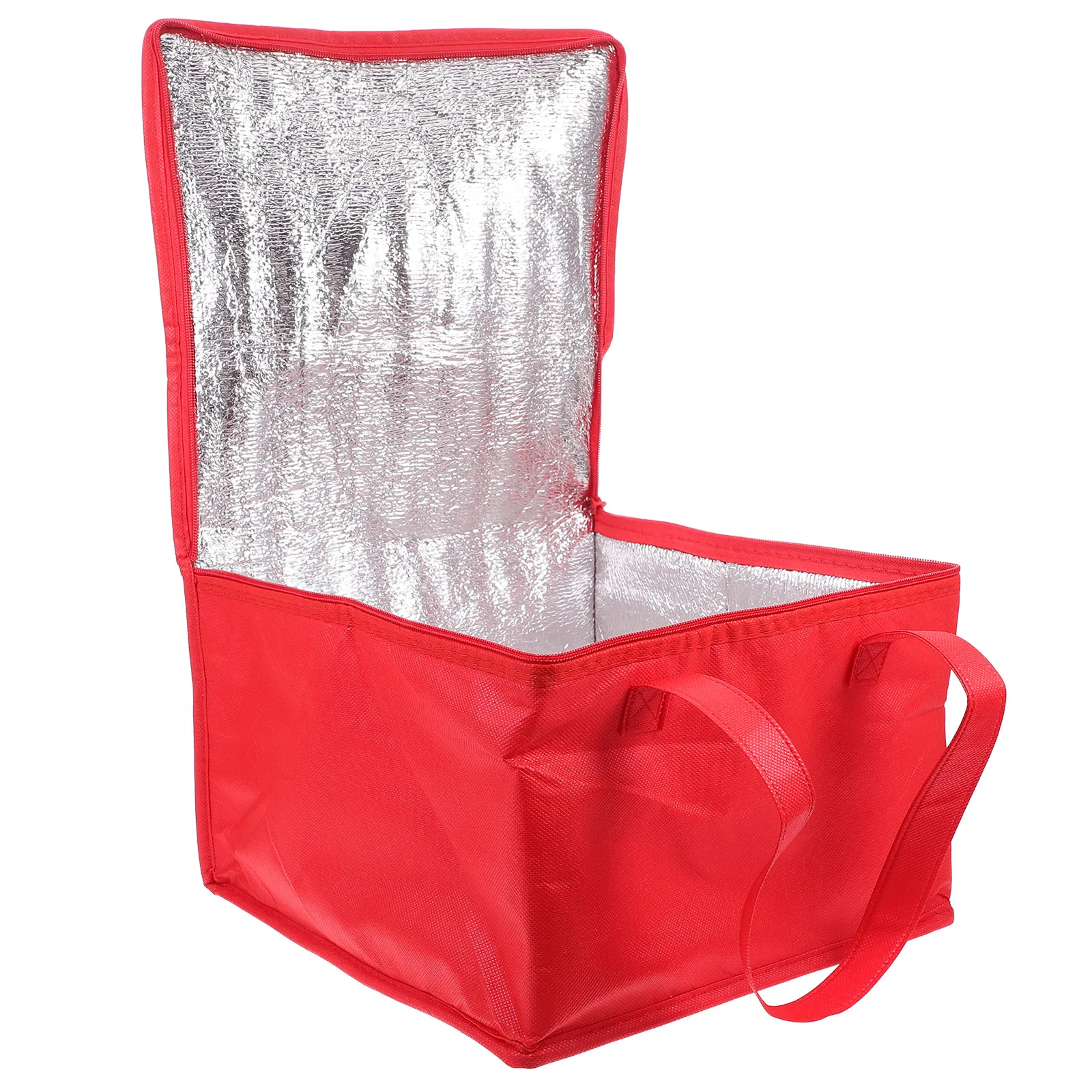 

2pcs Insulated Food Bags Hot Cold Portable Waterproof Lunch Handbag Women Shopping Groceries Red Zipper Travel Cake Pizza