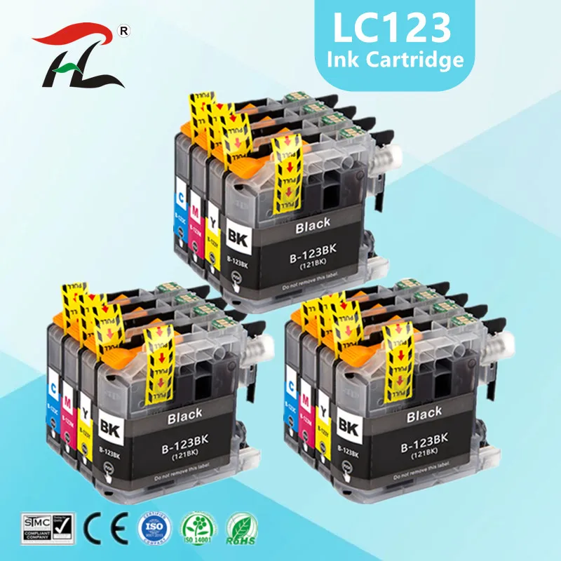 12PK For Brother LC123 Ink Cartridge Compatible For MFC-J4510DW MFC-J4610DW Printer Ink Cartridge LC 123 MFC-J4410DW MFC-J4710