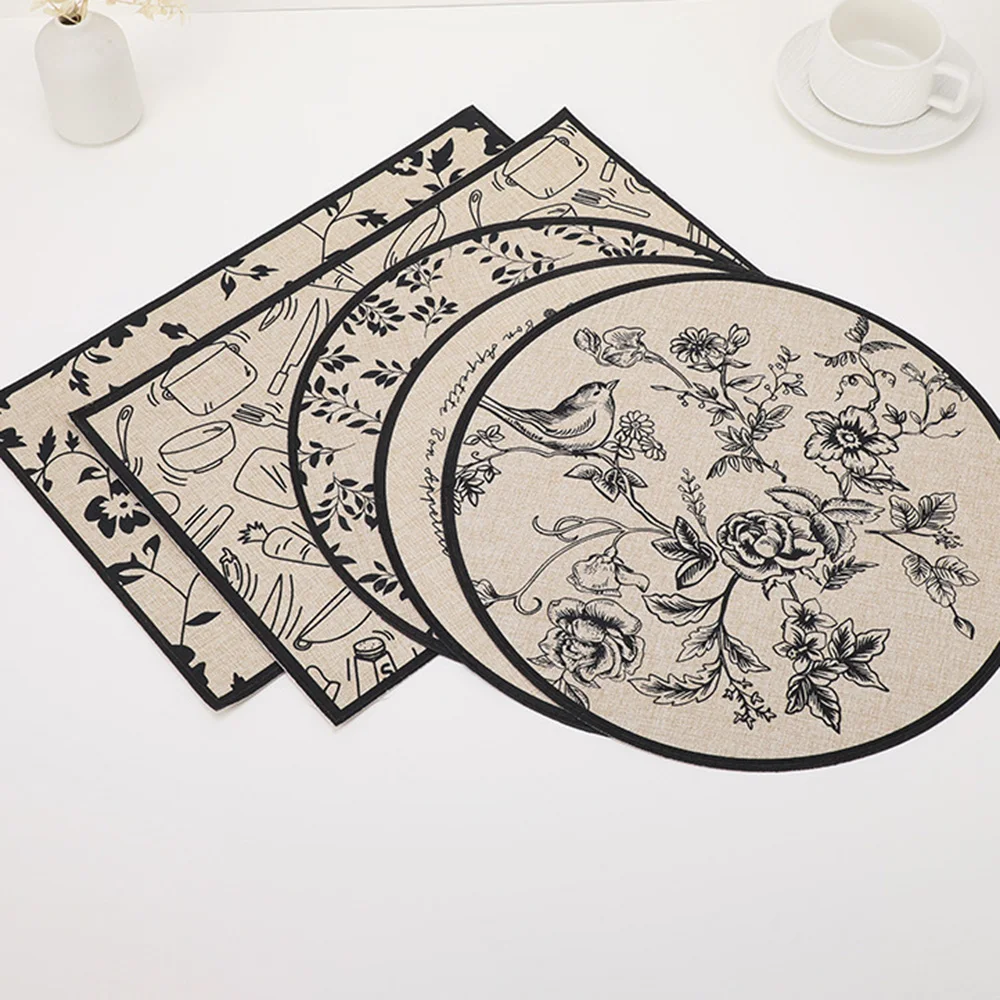 10pcs Fashion Minimalist Table Mat Round Flower Bird Patterned Coaster Heat-Resistant Pot Mat Anti Slip Wear-Resistant Bowl Mat