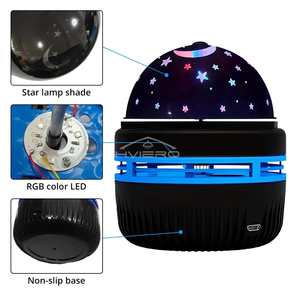 1Pcs USB Car led Starry Night Light Projector DJ RGB Roof decoration Rotates Automatically Holiday Party Karaoke Atmosphere Lamp