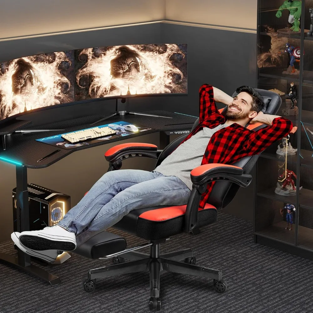 Ergonomic Gaming Chair with Footrest, Massage Lumbar, Adjustable Height & 360° Swivel view 3