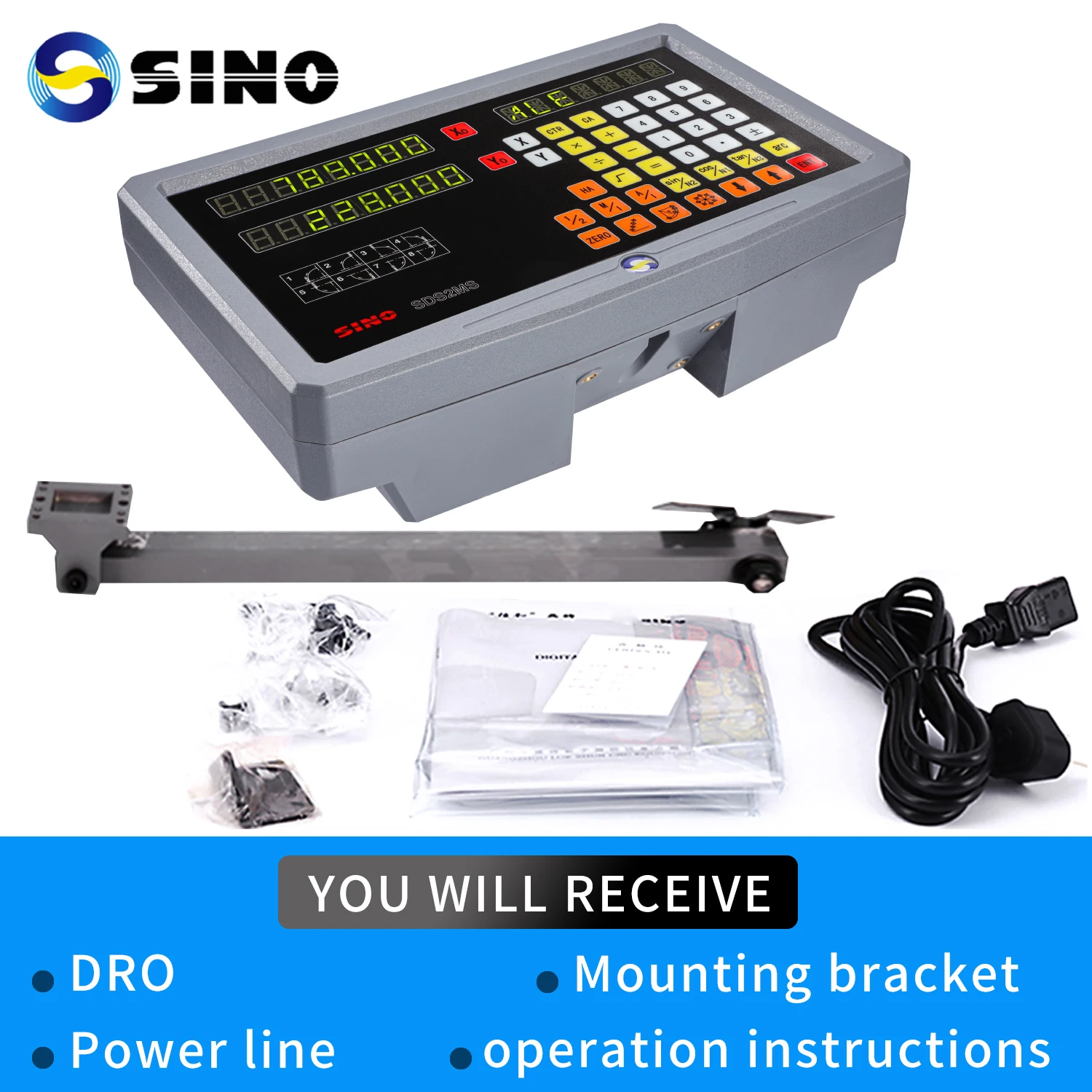 【1μm】SINO 2 Axis DRO Kit SDS2-MS Set LCD Digital Readout KA-300 KA-500 Glass Linear Scale Encoders For Lathe Grinder Milling