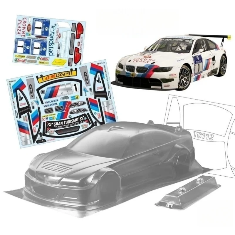 TC113 1/10 BMWW M3 Clear Lexan Body Shell W/Rear Wing for 257mm wheelbase R/C Drift Car Tamiya TT-01 TT-02