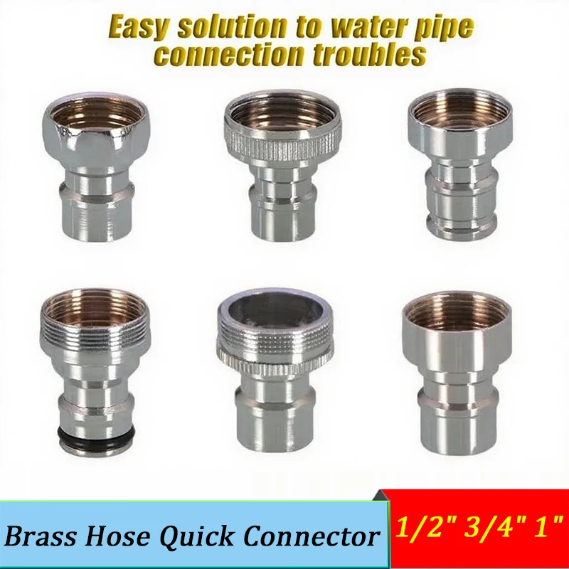 

Brass Hose Quick Connector 1/2"3/4"1" Adapter for Faucet, Garden Irrigation & Car Wash - Corrosion Resistant Leak-Proof Design