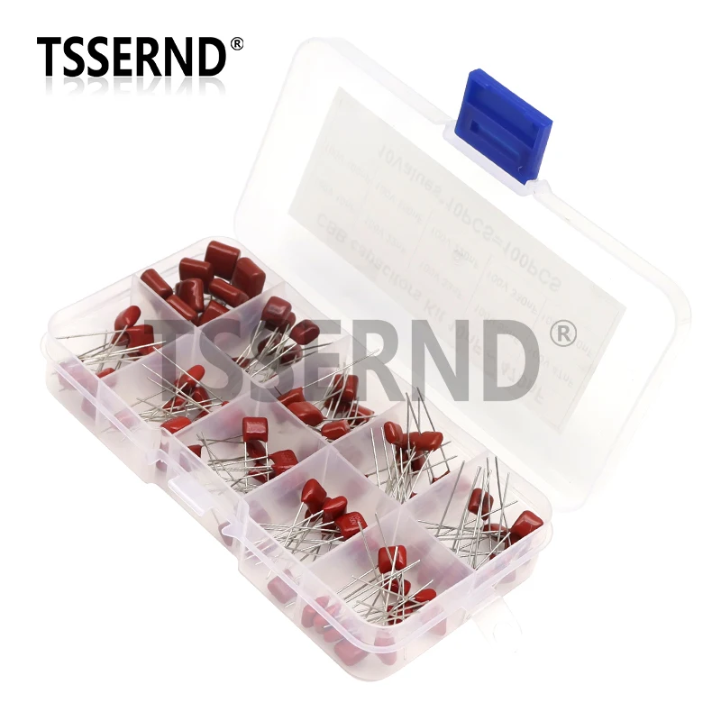 100pcs/lot 100V 10nF~470nF Metallized Polyester Film Capacitors Assortment Kit High precision and stability CBB capacitor set