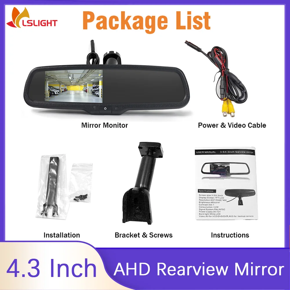 4.3 Inch AHD OEM Car Rearview Mirror 1000 Brightness HD Screen Display 800*480 Resolution With Special Bracket Auto Accessories