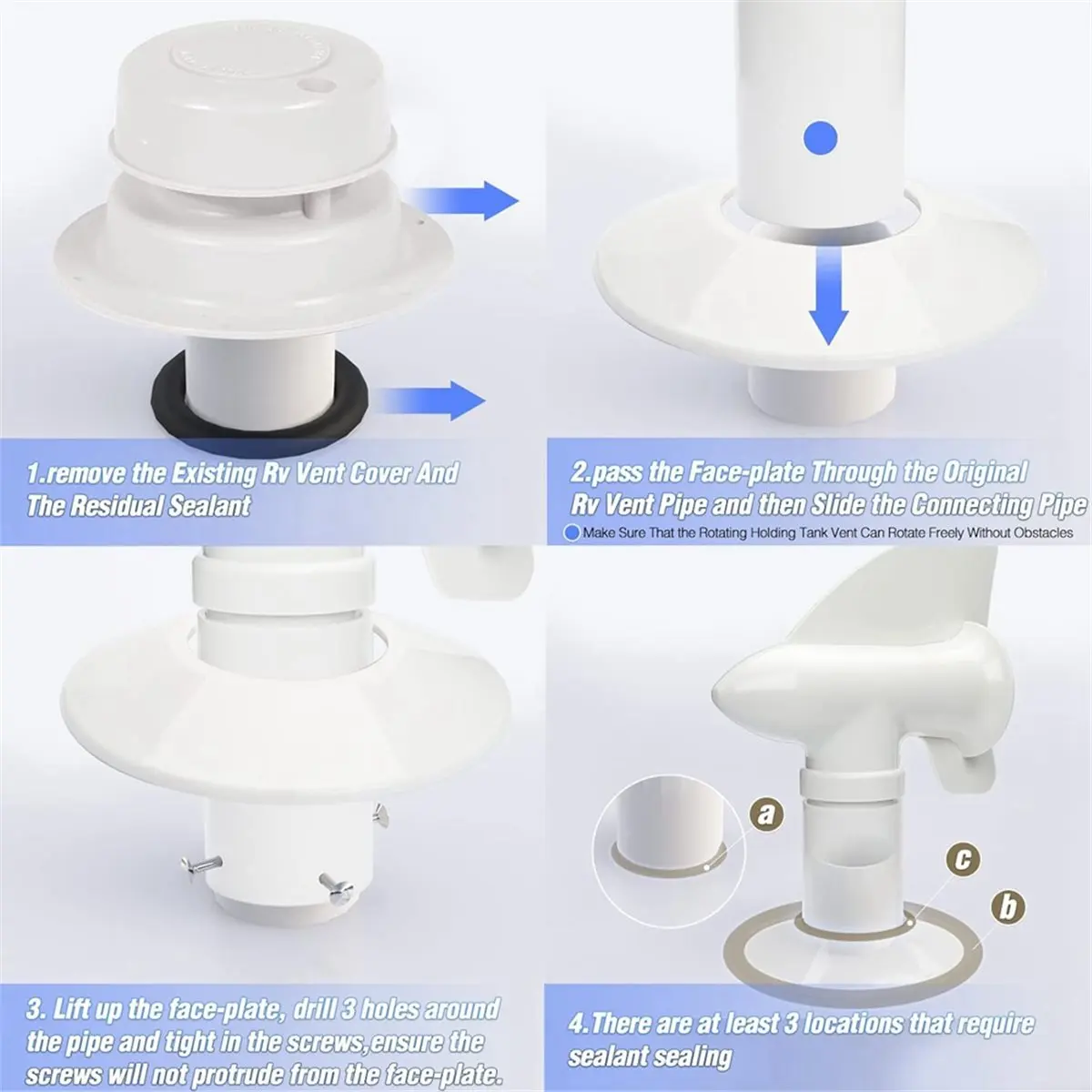 Multi-use Gear RV Sewer Vent, RV Rotating Sewer Vent Cover, 360 Rotating Siphon RV Vent for Holding Tank