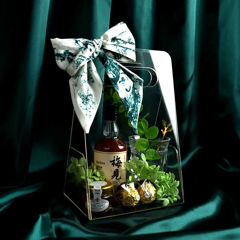 24pcs Clear Flower Bouquet Bags Handbag with Handle Elegant and Convenient Gift Wrap Handbag for Cosmetics Wedding Event Party