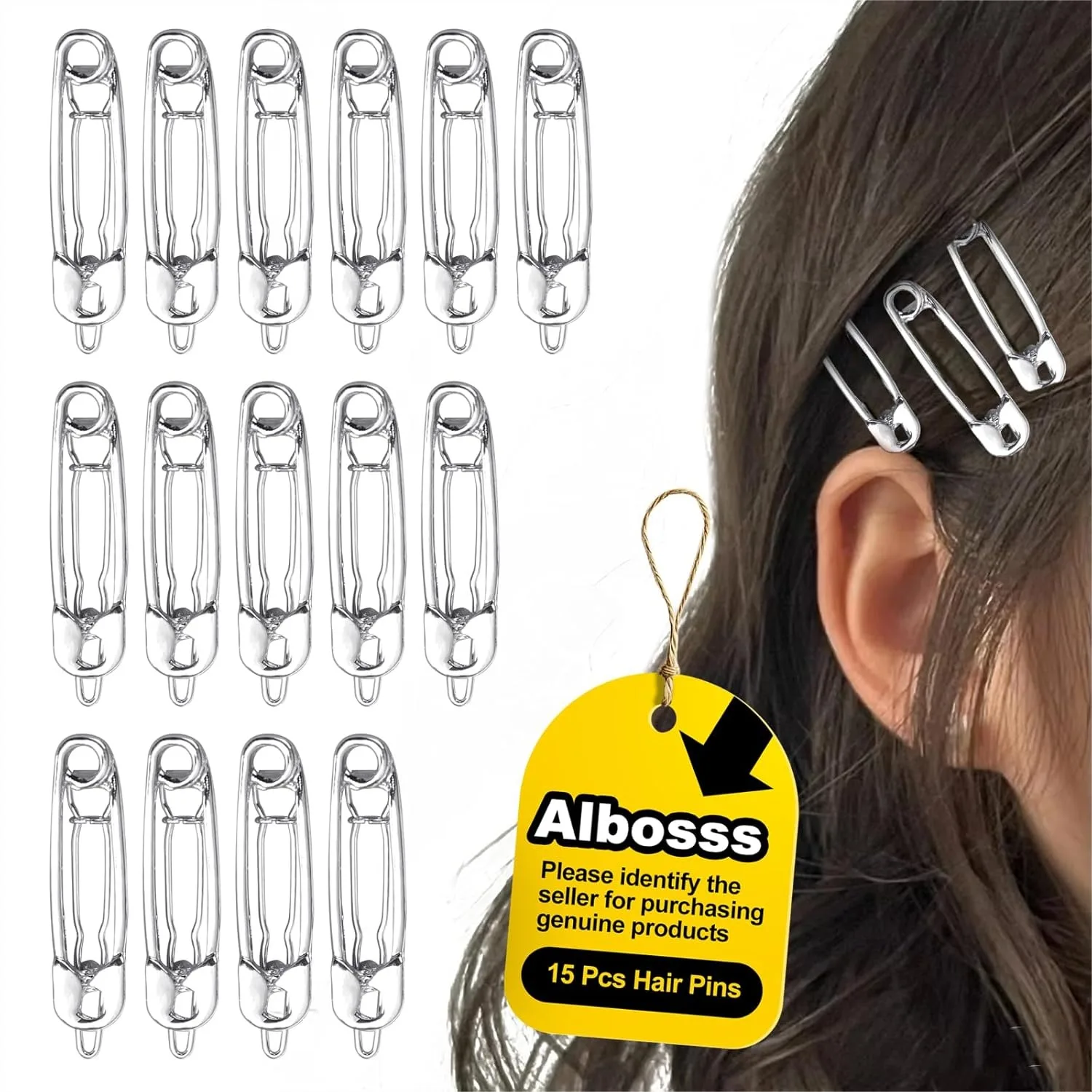 

15 Pcs Goth Safety Pin Hair Clips Alloy Barrettes Set For Women Punk Hair Accessories
