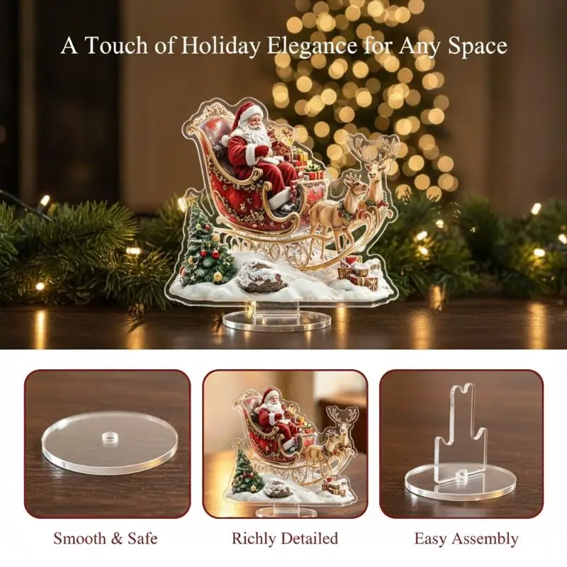 (Santa Claus Reindeer 2D Flat Acrylic Home Bedroom Desktop Decoration Ornament Standing Sign Figurines Miniatures Xmas Craft)