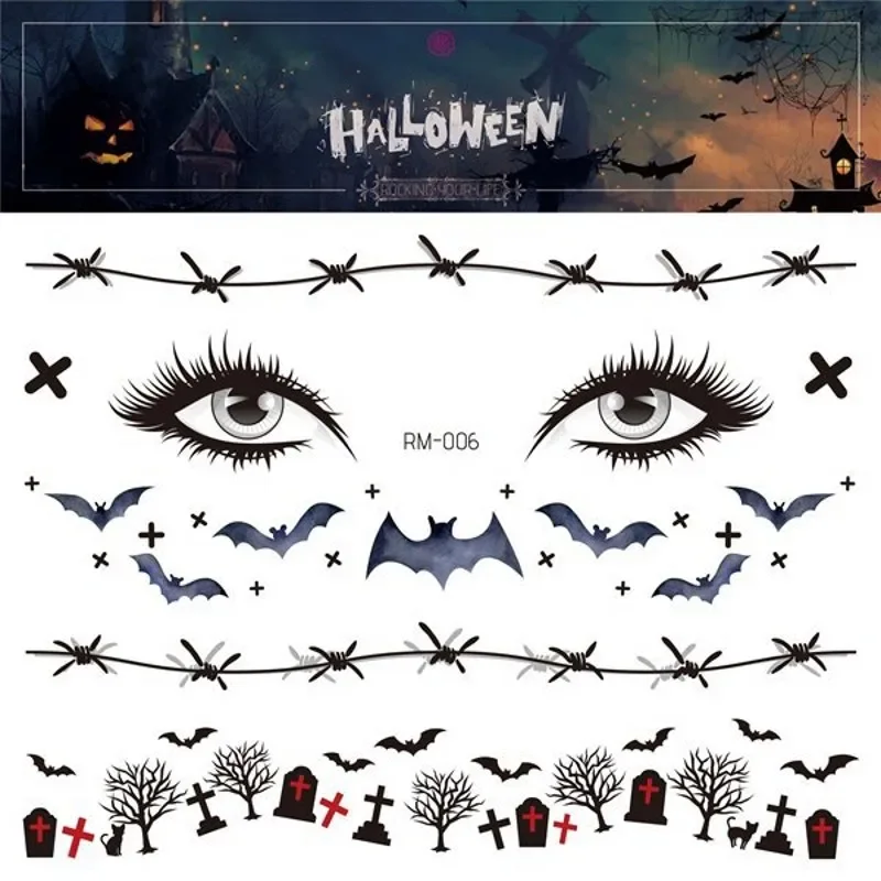 10 wodoodporny Halloween tymczasowy tatuaż stickere makijaż twarz terror pająk krwawa rana blizna projekt DIY fałszywy tatuaż naklejki