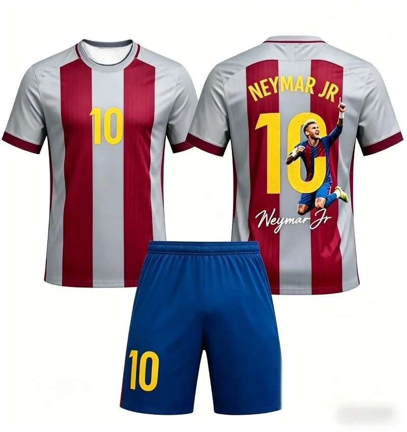 Summer New Trendy Neymar Football Training Short Sleeve T-shirt and Shorts Set Men Women Breathable Sportswear Family Kids Tees