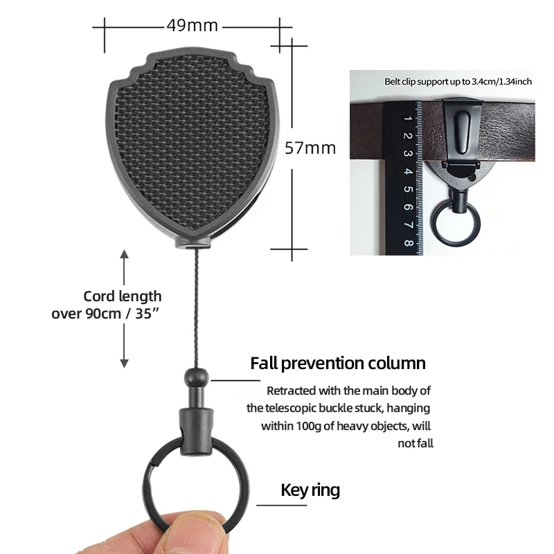 Self Retractable ID Badge Key Holder Reel Carabiner Outdoor Police Style Chain Keychain Holds Multiple Tools