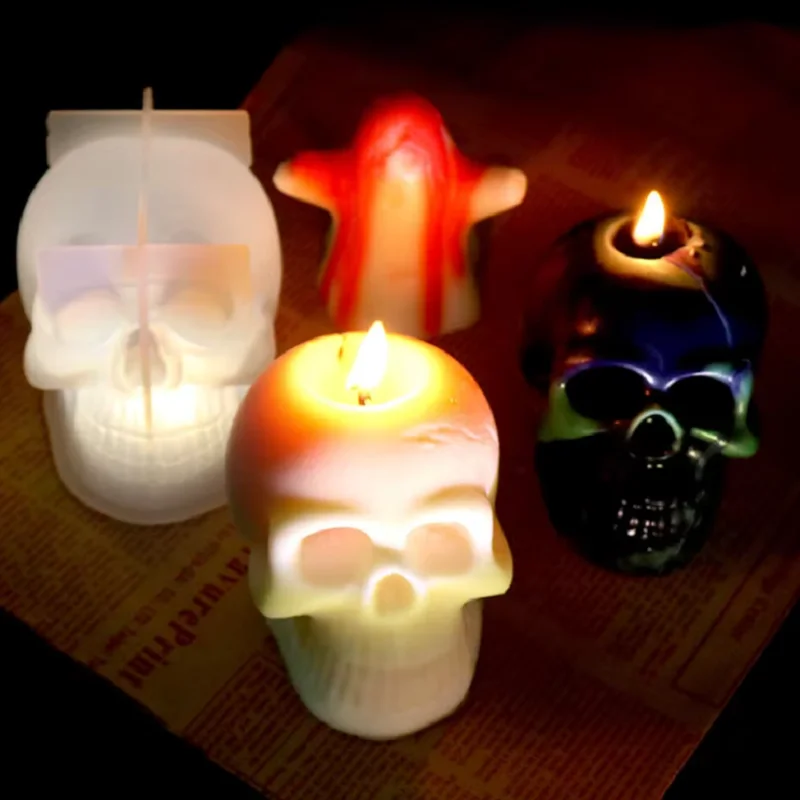 Skull Scented Candle Silicone Mold Epoxy Resin DIY Table Decoration Plaster Soft Clay Tools Halloween Decoration Ornaments