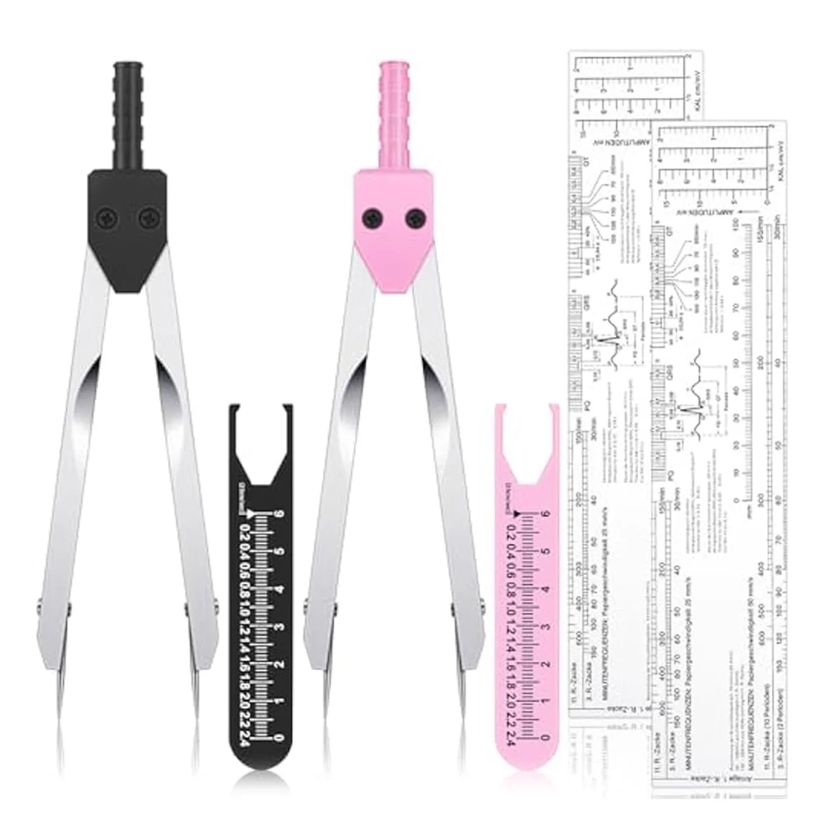 EKG Calipers and EKG Ruler Set ECG Calipers Drafting Electrocardiogram Divider ECG Calipers Measuring Tool for Nursing