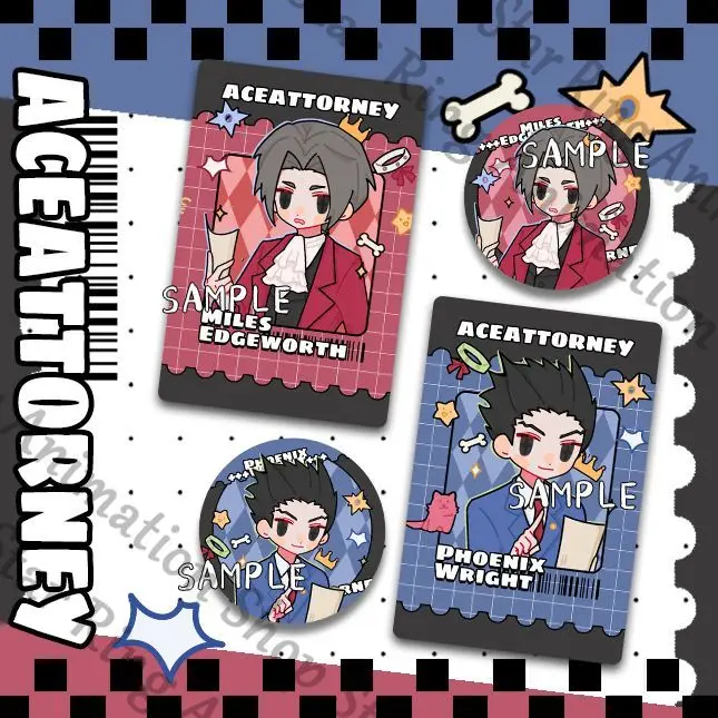 Ace avocat collègues Phoenix Wright Miles Edgeworth Q version mignon 58mm badge petite carte dessin animé recueillir cadeau