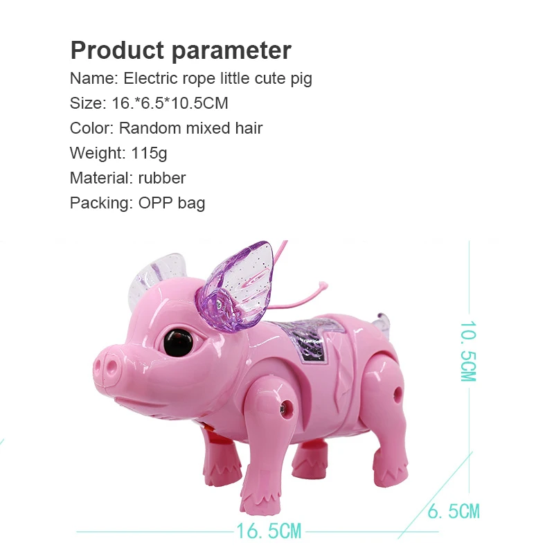 Electric Pulling Rope Pig Batteries Powered Luminous Music Walking Pig Toy Pets Interactive Toys With Light For Children Gifts