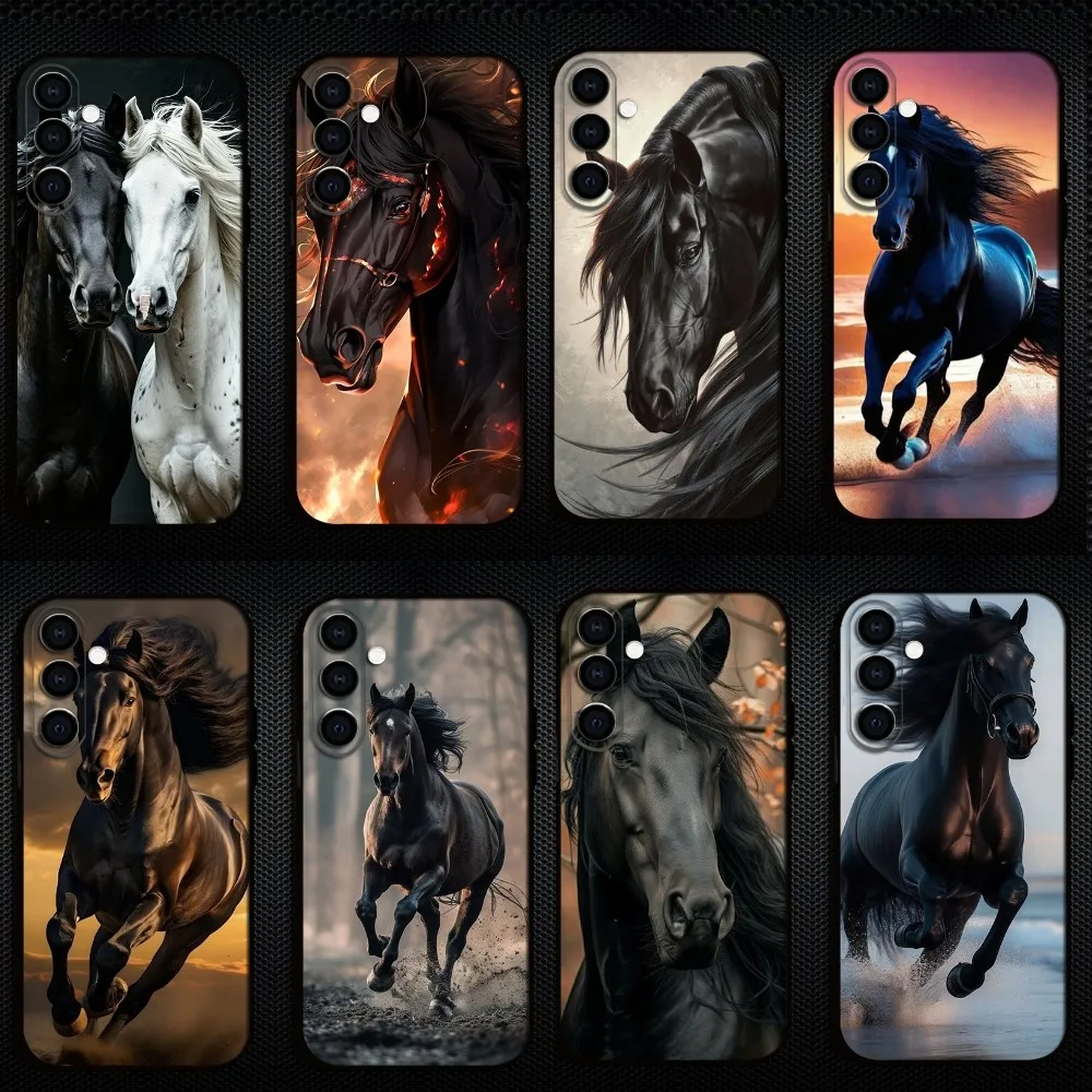

Animal Black Horse Phone Case For Samsung Galaxy A73/A72/A71/A70/A53/A52/A51/Others Soft Black Shell