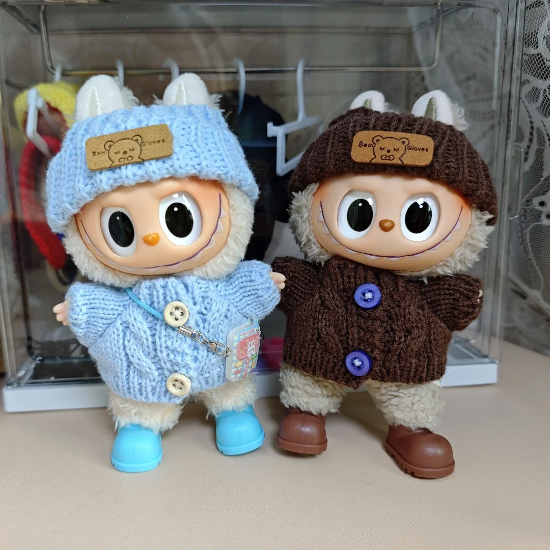 

17cm Labubu V1 V2 Fashion Color Sweater Set with Shoes and Pendant Doll Cute Clothes Doll DIY Accessories