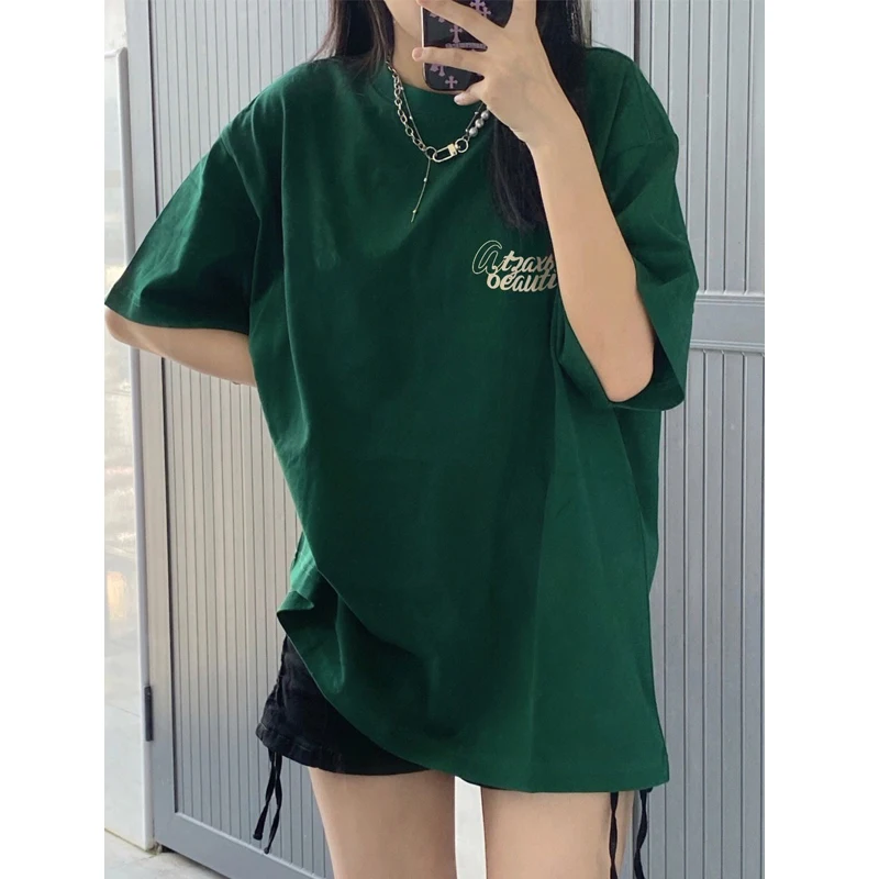 

Street Casual All-match Youth T Shirts Summer New Short Sleeve O-neck Solid Loose Trend Tops Preppy Style Fashion Women Clothing