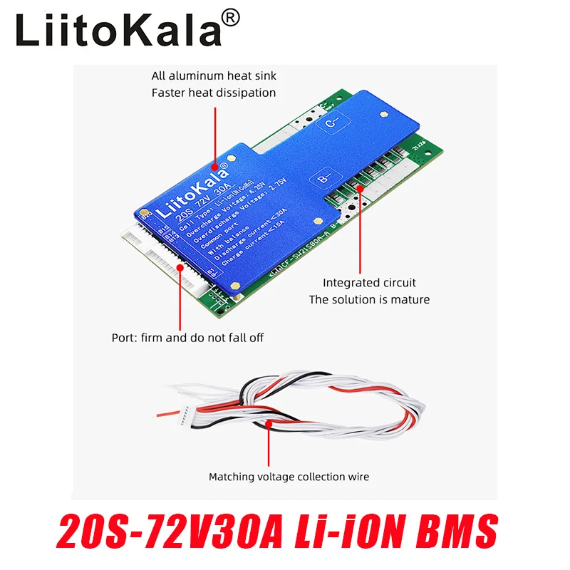 

LiitoKala 20S-72V30A-BMS Balance Board 30A LiFePo4 Battery Pack with Drop Protection NTC 60V 72V for Lithium Battery E-bike