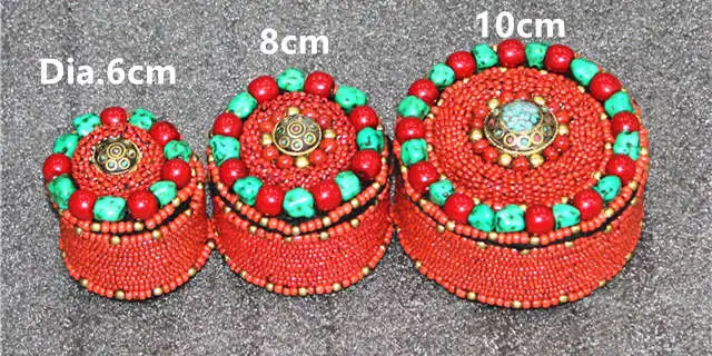 Tibetan Ethnic Jewelry Hand Sewed Red Beads Jewelry Box Free ship TJB907