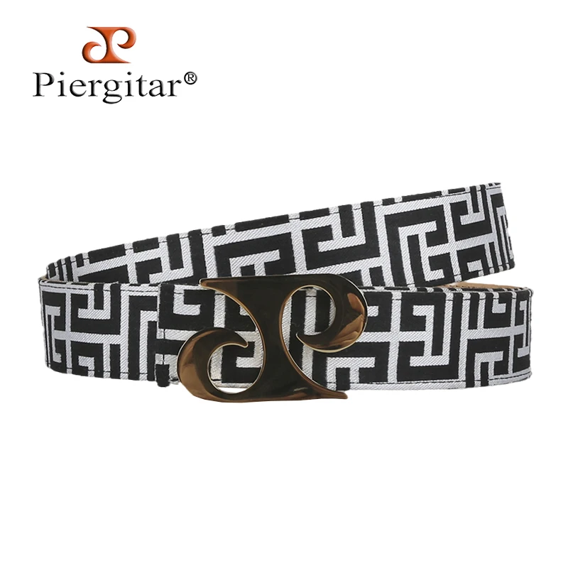 Piergitar Match Shoes Material Plaid Canvas Men's Belt With Gold Stainless Steel Buckle Calfskin Lining Handmade In Guang Zhou