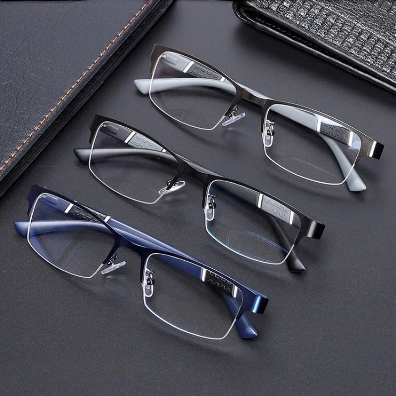 Metal Half Frame Reading Glasses TR90 Farsighted Eyeglasses Business for Men Finished Presbyopic Eyewear with Diopter +1 To +4.0