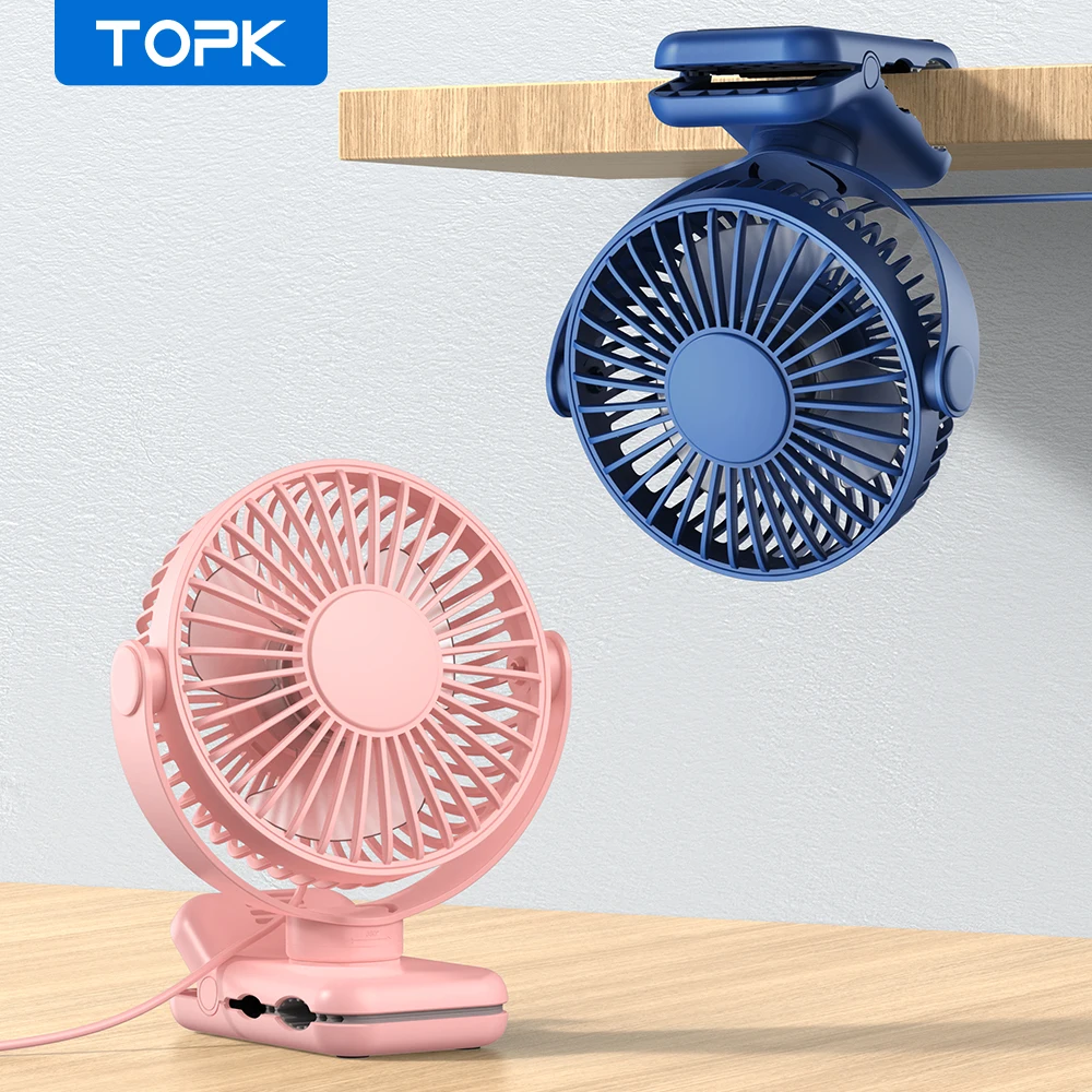 TOPK Mini Portable Clip on Fan,USB Desk Fan,3 Speeds Quiet Wind 720° Rotate Personal Electric Fan,Standing Fans for Room Home